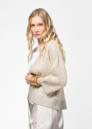 Кардиган MAX&MOI GITA ажурная вязка с пайетками бежевый