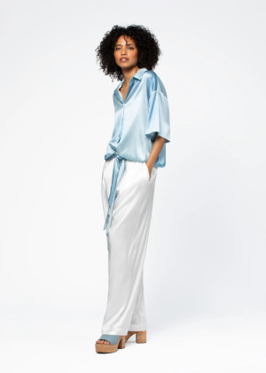 Брюки MAX&MOI BARNI шелковые с голубым поясом белые