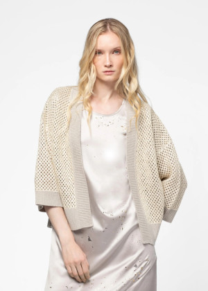Кардиган MAX&MOI GITA ажурная вязка с пайетками бежевый