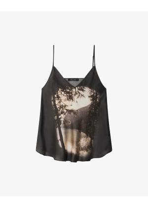 Топ Mes Demoiselles AKI шелковый с пейзажным принтом серый