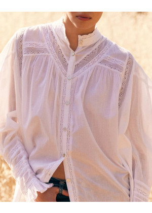 Блузка Mes Demoiselles CRUM хлопковая с кружевным викторианским воротником белая