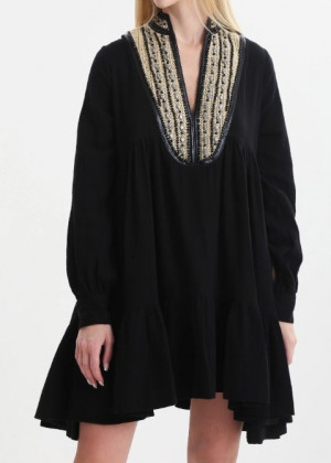Платье-мини Mes Demoiselles NOMA отделка рафией чёрное
