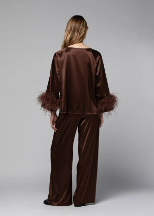 Блузка MAX&MOI TRISS с отделкой перьями коричневая
