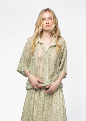 Блузка MAX&MOI LOLA принт бежево-зеленая