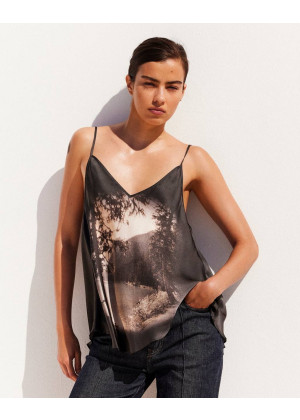 Топ Mes Demoiselles AKI шелковый с пейзажным принтом серый