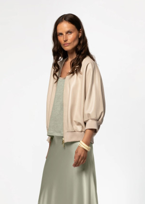 Куртка-бомбер MAX&MOI VERINA кожаная укороченный рукав бежевая