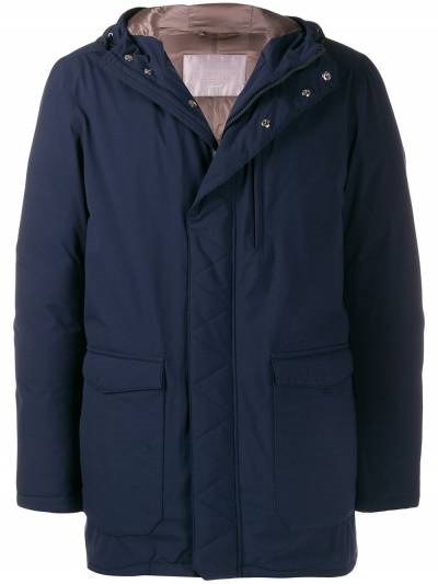 Куртка-парка Herno с капюшоном и накладными карманами синяя