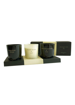 Подарочный сет свечей CERERIA MOLLA 1899 BOUTIQUE Bulgarian Rose, Black Orchid & Lily, Amber & Sandalwood 3шт.х 75г
