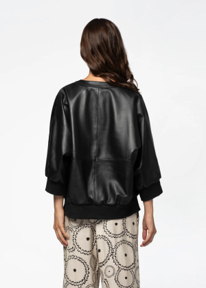 Куртка-бомбер MAX&MOI VERINA кожаная укороченный рукав черная
