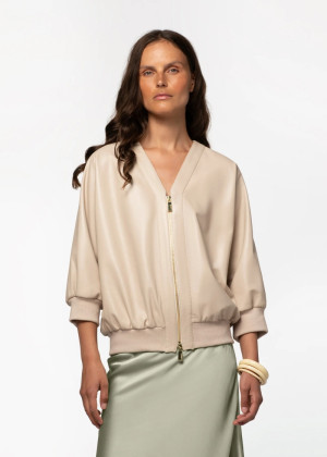 Куртка-бомбер MAX&MOI VERINA кожаная укороченный рукав бежевая