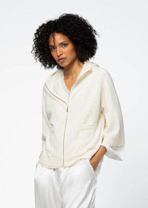 Кардиган MAX&MOI GLORIA с капюшоном и шелковыми вставками на манжетах белый