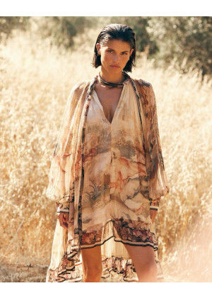 Платье миди Mes Demoiselles ARIAN из вискозного шифона принт в стиле барокко бежевое