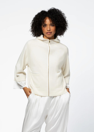 Кардиган MAX&MOI GLORIA с капюшоном и шелковыми вставками на манжетах белый