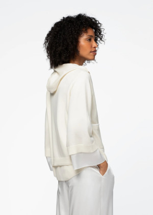 Кардиган MAX&MOI GLORIA с капюшоном и шелковыми вставками на манжетах белый