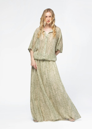 Блузка MAX&MOI LOLA принт бежево-зеленая