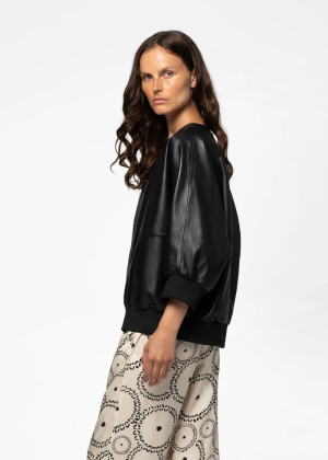 Куртка-бомбер MAX&MOI VERINA кожаная укороченный рукав черная