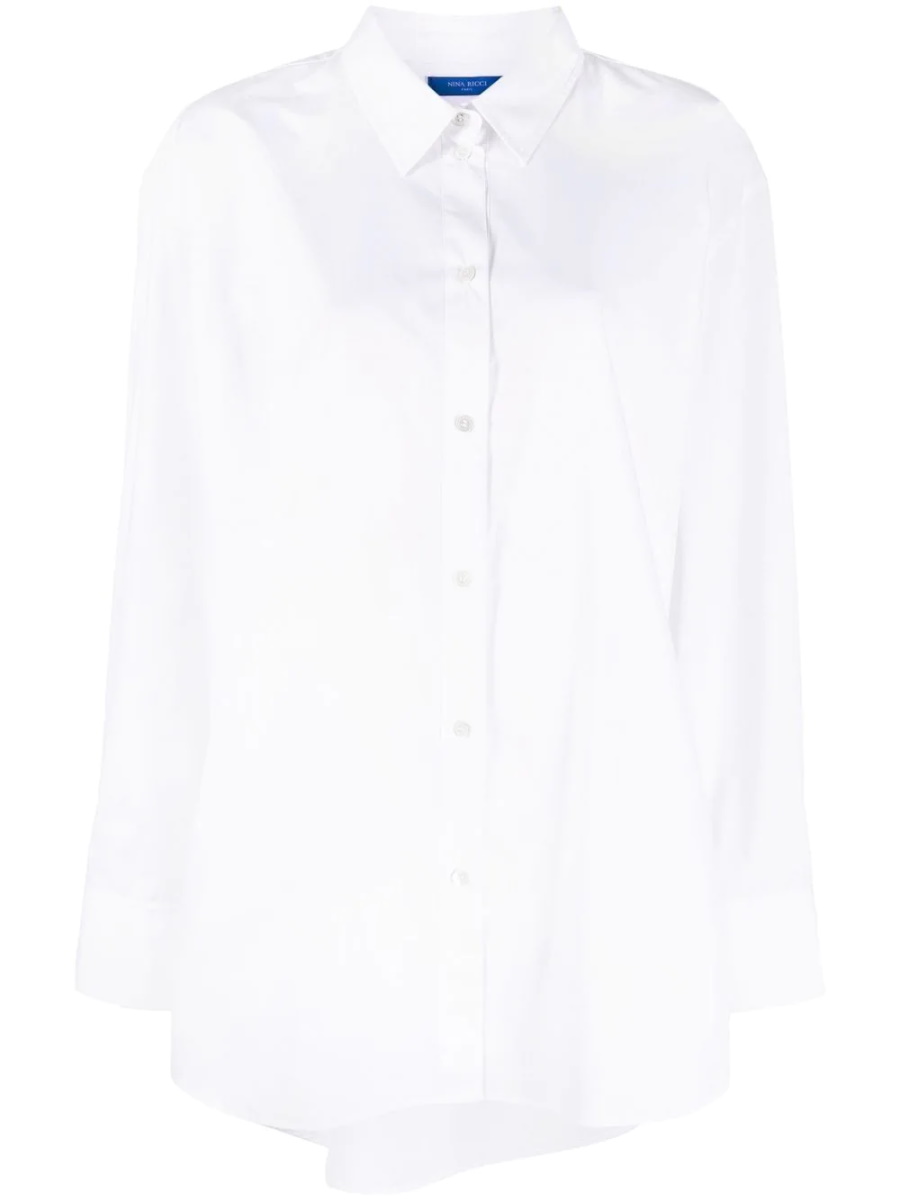 Рубашка NINA RICCI с жатым эффектом синий логотип белая