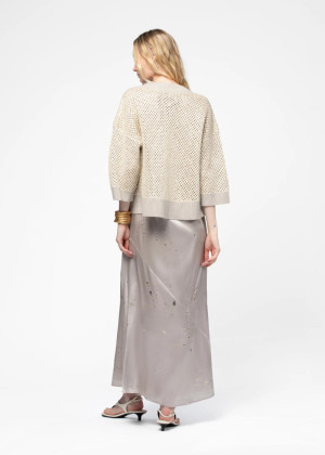 Кардиган MAX&MOI GITA ажурная вязка с пайетками бежевый