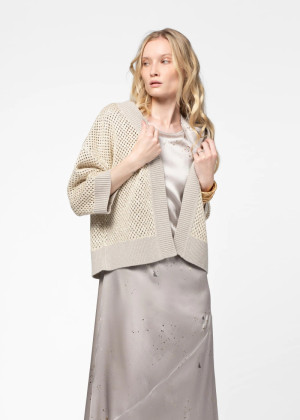 Кардиган MAX&MOI GITA ажурная вязка с пайетками бежевый