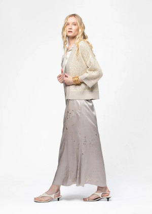 Кардиган MAX&MOI GITA ажурная вязка с пайетками бежевый